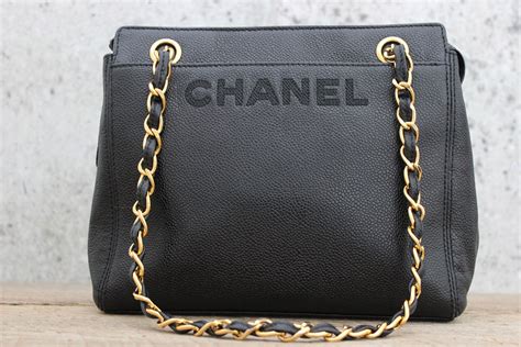 Chanel Black Caviar Leather Double Chain Shoulder Bag