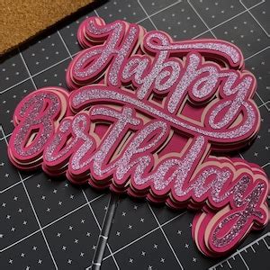 Happy Birthday Pink Glitter Cake Topper - Etsy