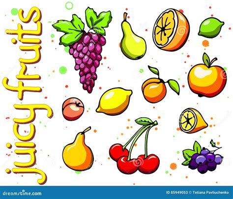 Collection Of Cartoon Juicy Fruits Stock Vector Illustration Of