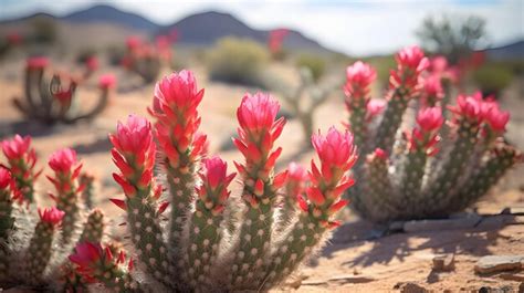 Premium AI Image | A desert landscape with blooming cactus flowers