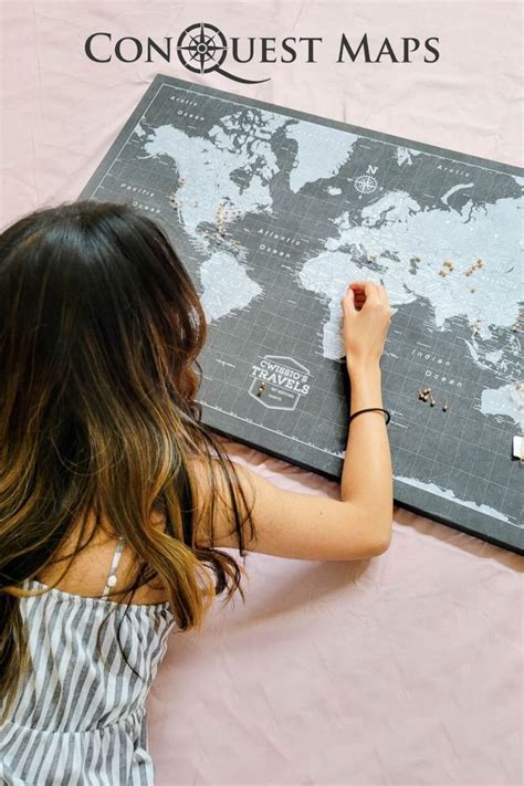 Conquest Maps Modern Slate Push Pin World Map Push Pin World Map