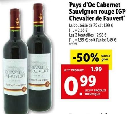 Promo Pays D Oc Cabernet Sauvignon Rouge Ivp Chevalier De Fauvert Chez Lidl