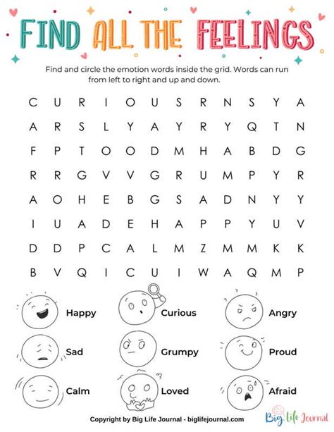 Find All The Feelings Word Search Sunrise Elementary School