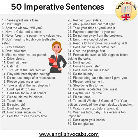 50 Imperative Sentences Examples Of Imperatives English Vocabs