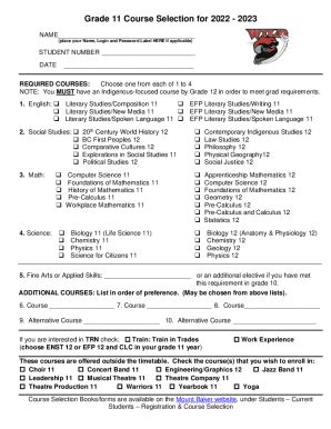 Fillable Online Grade Selection List For Info Education