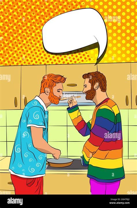 Gay Couple Cooking Together Stock Vector Images Alamy