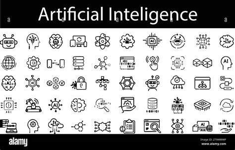 Artificial Intelligence And Machine Learning Icons Monoline Series Thin