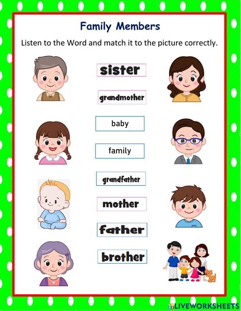 Family Members Vocabulary worksheet | Vocabulary worksheets, Family ...