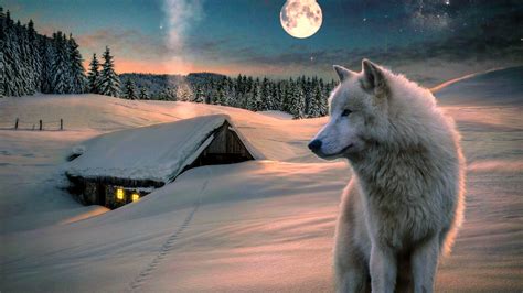 White wolf in the snow - Fantasy art - backiee