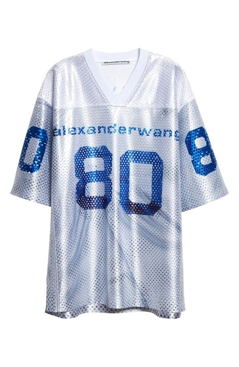 Oversize Logo Sequin Satin Football Jersey Topsoutlets