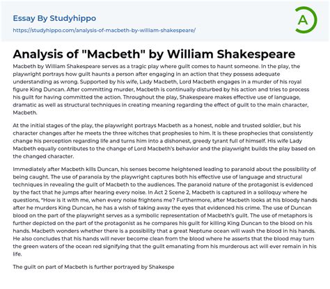 Analysis of “Macbeth” by William Shakespeare Essay Example | StudyHippo.com