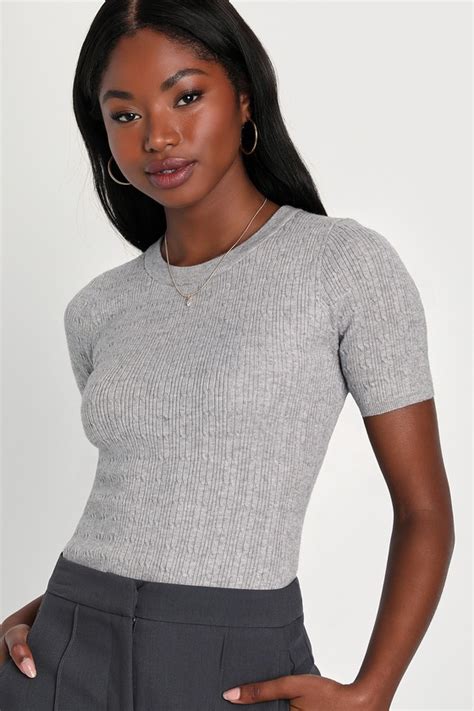 Heather Grey Top Grey Sweater Top Cable Knit Sweater Top Lulus