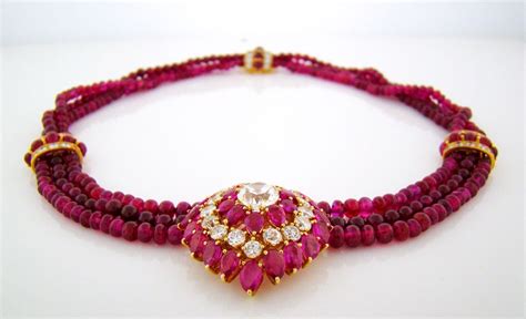 Burmese Ruby And Diamond Bead Necklace And Earring Suite At 1stdibs