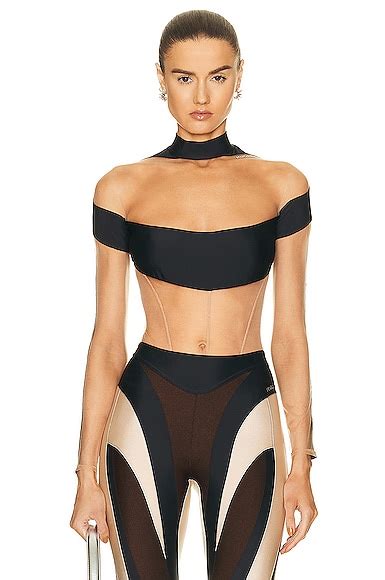 Mugler Stretch Bodysuit In Black Nude Fwrd