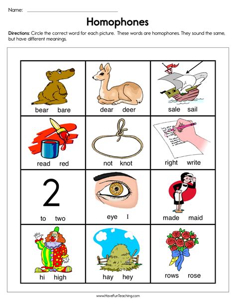 Homophones Printable Games