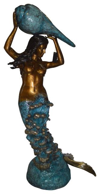 Mermaid Holding A Shell Large Bronze Statue Art Nude L X W X