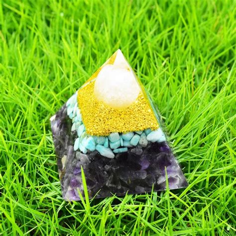 Orgonite Pyramid With Amethyst Crushed Stone And Amazonite White