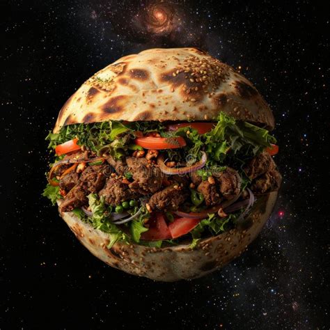 Space Inspired Giant Burger Floating In Cosmic Background Perfect For