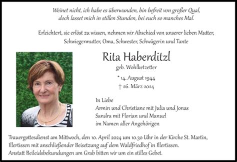 Traueranzeigen von Rita Haberditzl Allgäuer Zeitung