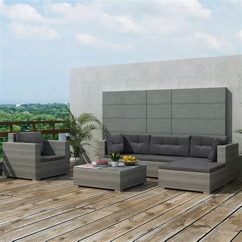 6 Tlg Garten Lounge Set Mit Auflagen Poly Rattan Grau Sinni Ch