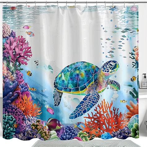 Vibrant Sea Life Turtle Bathroom Set Watercolor Ocean Adventure Theme