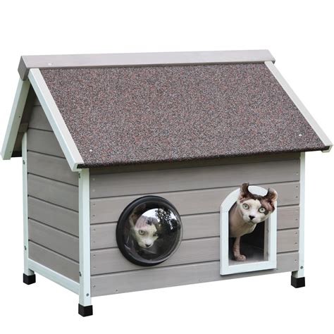 HiCaptain Weatherproof Outdoor Cat House, Wooden Feral Cat House for