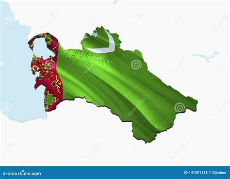 Vlagkaart Van Turkmenistan 3D Het Teruggeven Turkmenistan Kaart En Vlag