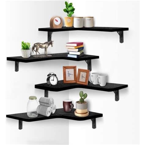 Wall Decor | Corner Floating Shelves Wall Set Of 4 Wood Corner Display Shelvesblack | Poshmark