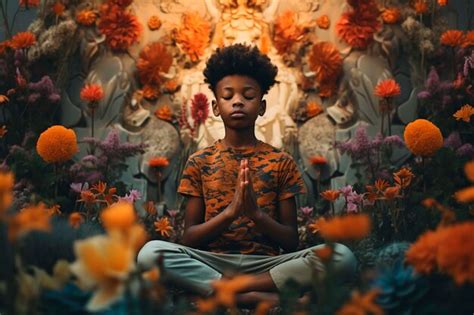 Portrait Of Person Practicing Yoga With Floral Background AI