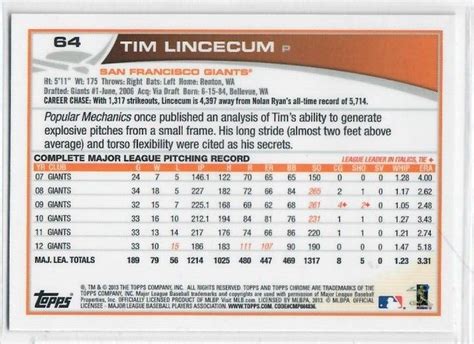 2013 Topps Chrome Tim Lincecum Baseball Card 64 EBay