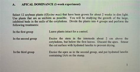 (Solved) - A. APICAL DOMINANCE (1-week experiment) Select 12 soybean ...