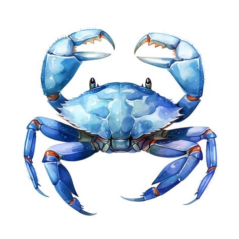 Premium Photo Illustration Of A Vibrant Blue Crab Emotive Watercolors