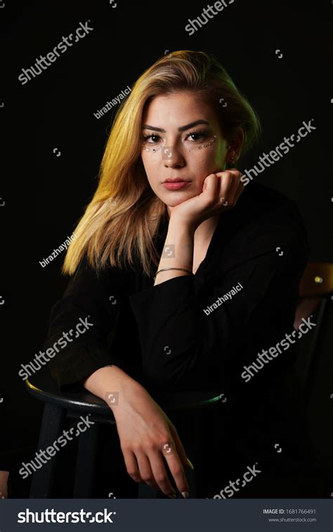 Portrait Blonde Girl Black Background Isolated Stock Photo Shutterstock