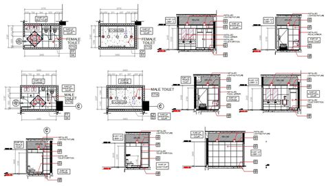 Male And Female Toilet Plan With False Ceiling Design Autocad File