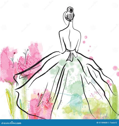 Fashion Girl in Beautiful Dress - Sketch Stock Vector - Illustration of ...