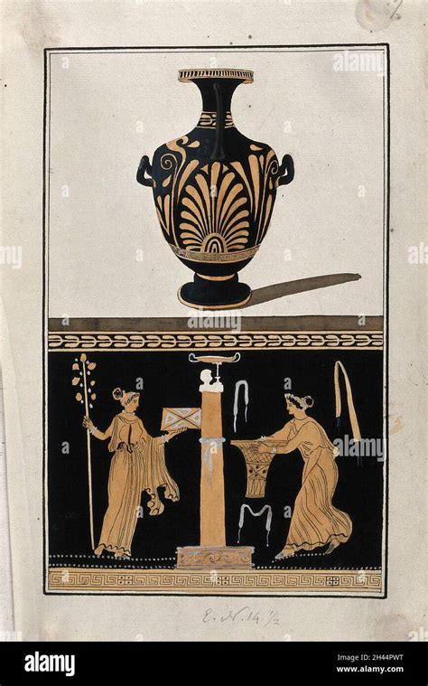 Above Red Figured Greek Water Jar Hydria Decorated With A Palm Motif