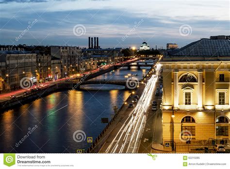 Roof View On The Fontanka River In St Petersburg At Evening Ill Stock