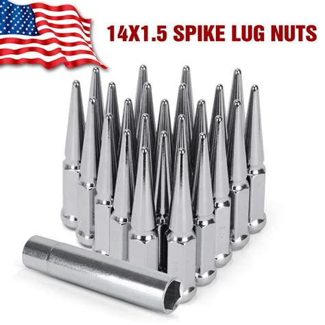 24 Spike Chrome Steel Lug Nuts 14 X15 For Dodge Ram 2500 Ford F 250