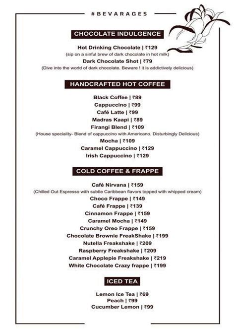 Menu At Cafe Chocolate Tree Bengaluru