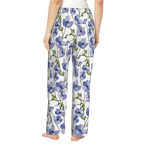 Qekee Blue Flax Flowers Print Women Pajama Pants