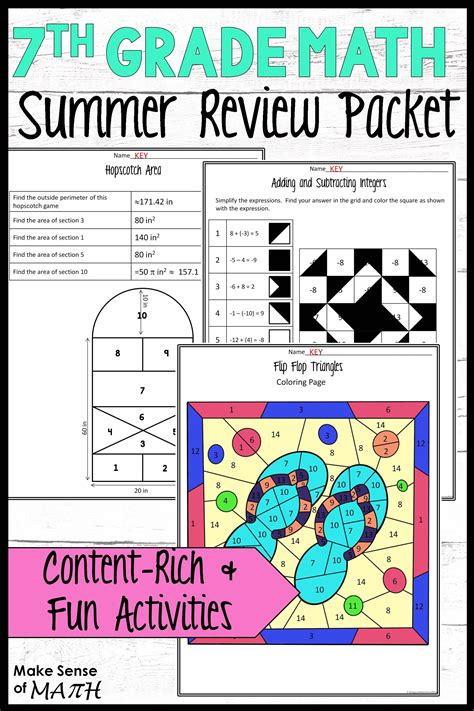 7th Grade Math Review Packet End Of Year Review Fun Worksheets