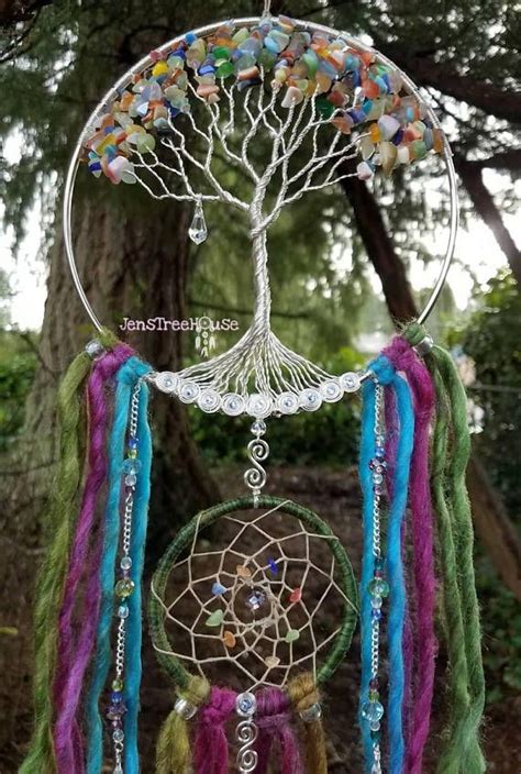 Colorful Tree Of Life Dream Catcherfeatherlesssilverfiber Etsy