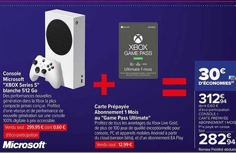 Promo Console Microsoft xbox Series S Blanche 512 Go Carte Prépayée