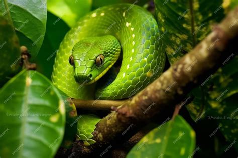 Premium AI Image | green venomous snake on the tree