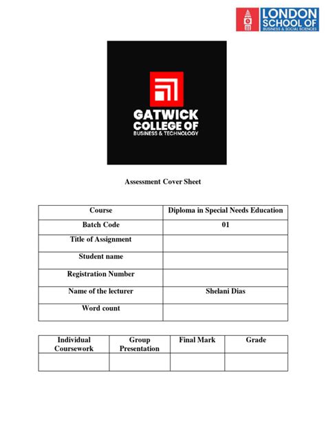 Assessment Cover Sheet Pdf