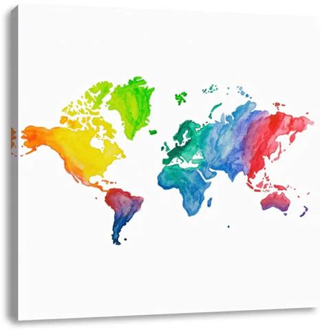 MULTICOLORE CARTE DU Monde En Aquarell Farben Image de Toile Carré EUR