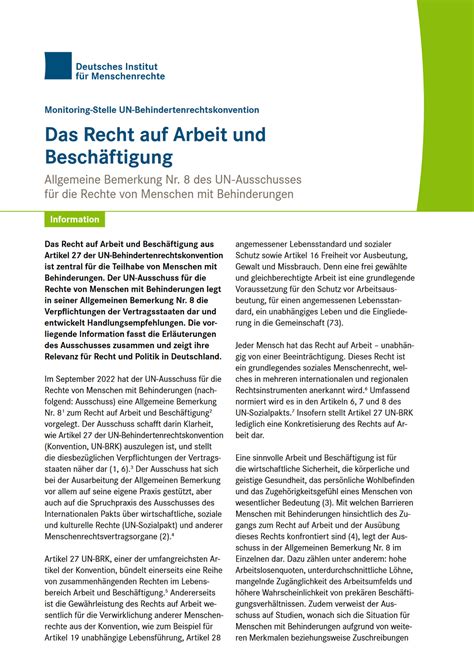 Das Recht auf Arbeit und Beschäftigung | Institut für Menschenrechte