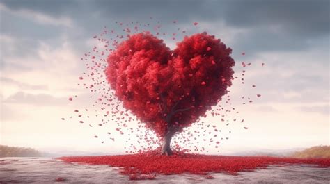 Premium AI Image Red Heart Shaped Tree Generative AI