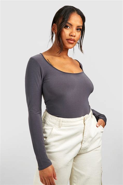 Plus Scoop Neck Long Sleeve Bodysuit Boohoo