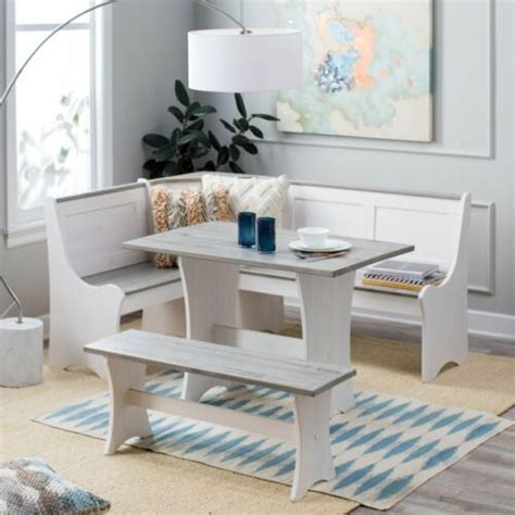 3-Piece White Pine Wood Corner Nook Dining Set - Affordable Modern ...